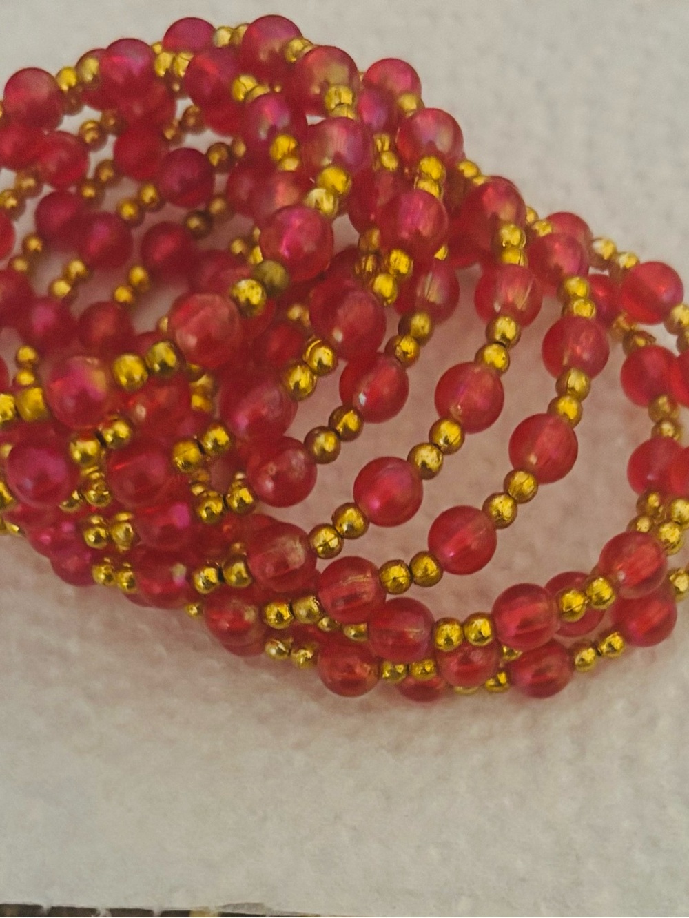 Red and Gold Beaded Coil Bracelet - Women Jewelry